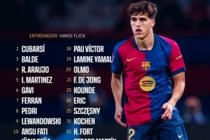 巴萨对奥萨苏纳名单：莱万、库巴西、阿劳霍在列，拉菲尼亚缺席